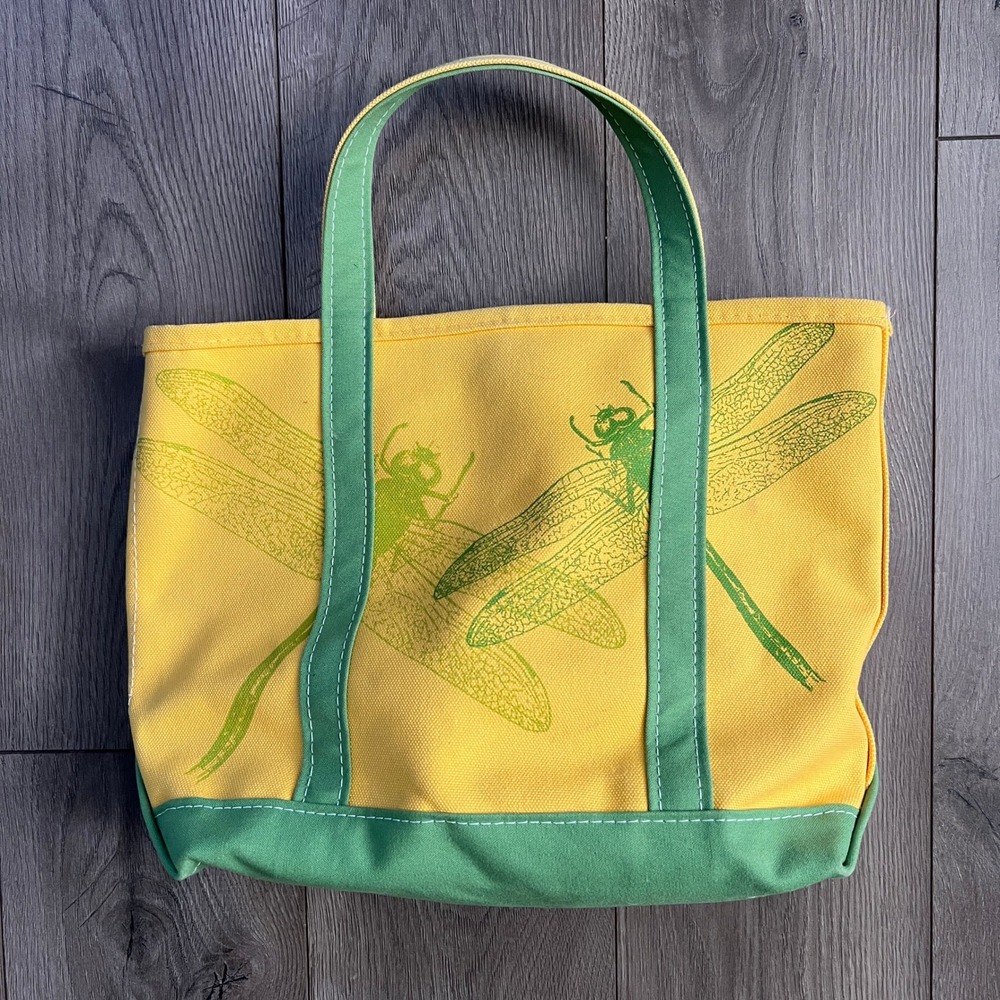 Vintage Y2K LL Bean Boat and Tote Canvas Bag Yellow Green Dragonfly Graphic